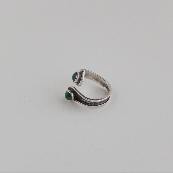 Sterling Silver Green Eilat Two Stone Spiral Wrap Ring Band Vintage 925 Size 10 - Picture 7 of 13